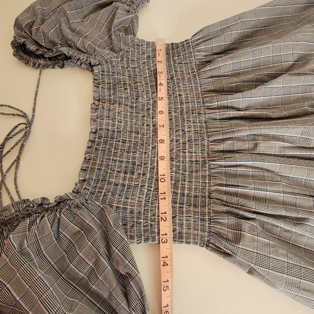 Hill House Athena Nap Smock Bodice and Cuff Mini Dress Size S Grey Blue Blk - Picture 8 of 12